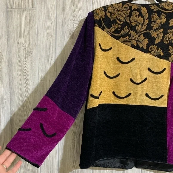 Vintage Patchwork Indigo Moon Artsy Art to Wear Blazer Jacket Size Large - Picture 5 of 11